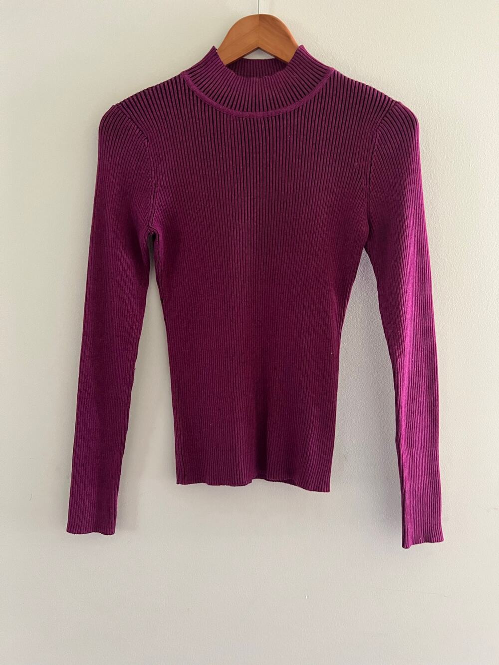 Spanner Ribbed Mock Neck Sweater Cotton Blend Magenta Pink Size Small JL